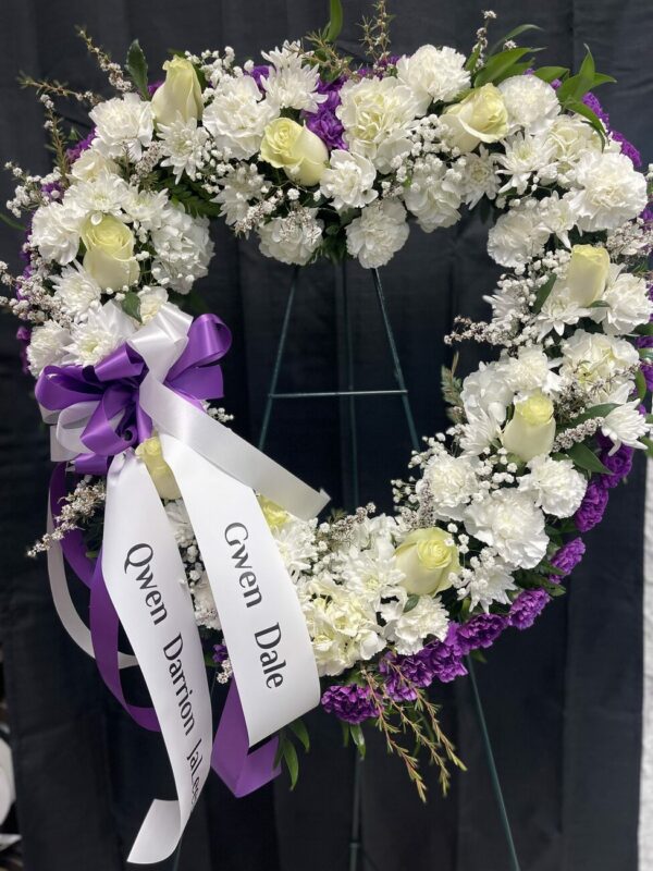 Purple and White Open Heart Standing Spray