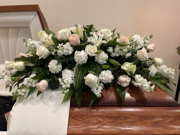 White and Pink Casket Spray