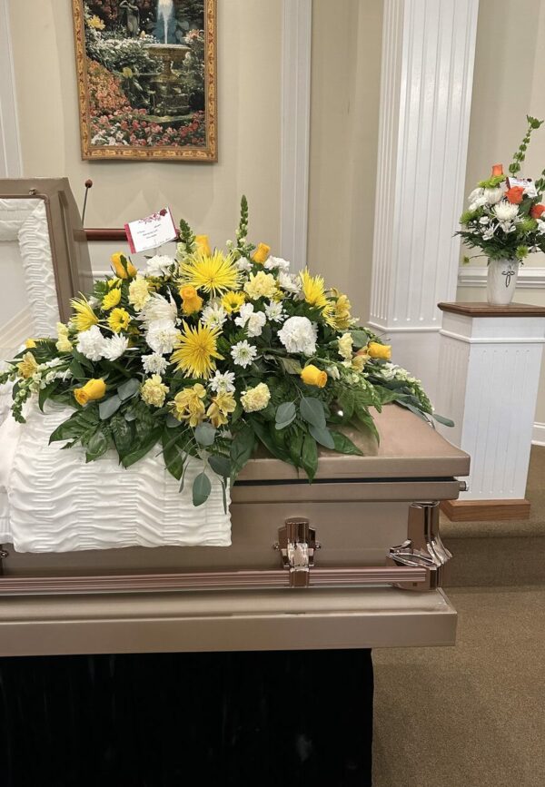 Yellow and White Casket Spray