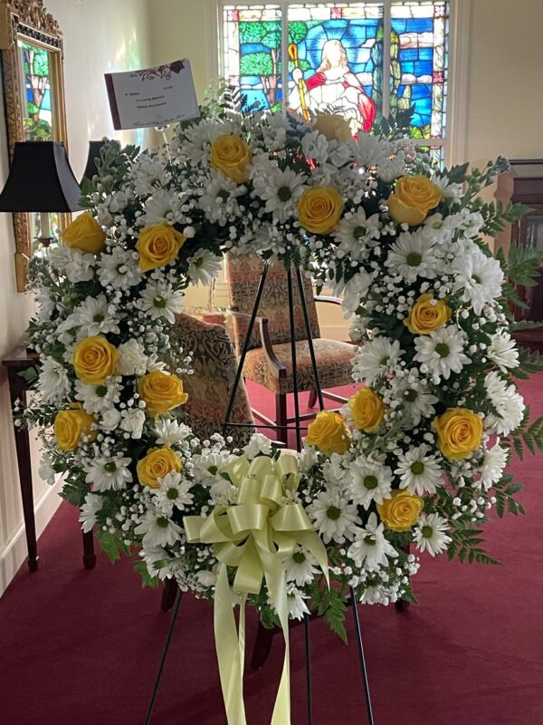 Yellow and White Wreath Standing Spray