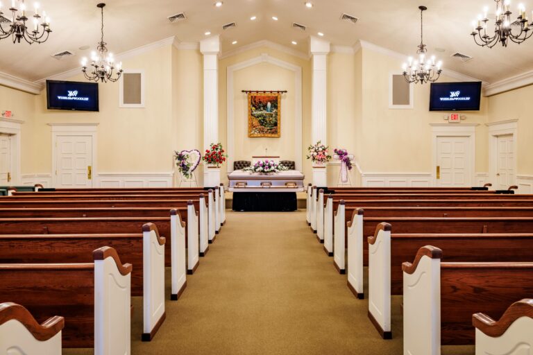 Wheeler and Woodlief funeral home chapel interior in Rocky Mount NC